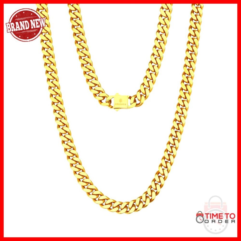 Stainless Steel Cuban Link Necklace, 18 Inch Chain, Buckle Clasp, Recycled